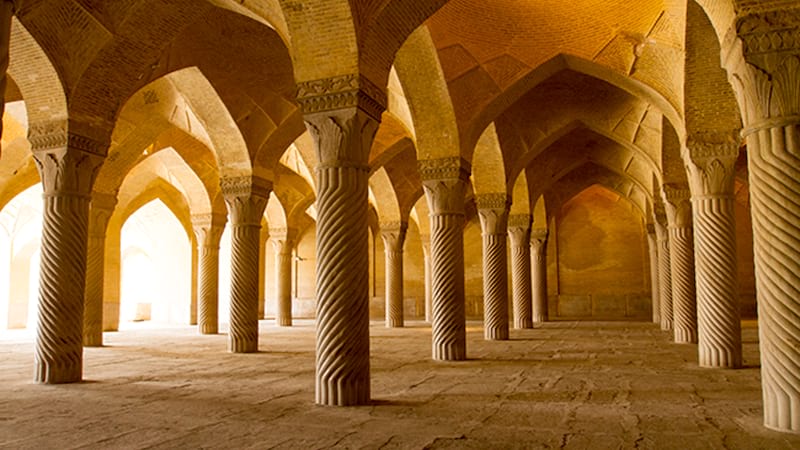vakil mosque with plaster culuomn in vakil complex in shiraz